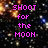 Pixelated space-themed image with pink text reading 'SHOOT for the MOON even if you miss you'll land among the STARS' over a starry background.