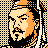 Pixelated 48x48 static icon of a historical figure with orange hair and beard, set against an orange-and-black checkered background.