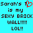 Static pixel art with cyan background displaying mirrored text and a red heart symbol replacing the 'o' in 'T.'.