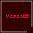 Four dark red square with white borders display "Vasso!!!!" text; one has a heart symbol, another a starburst symbol