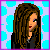 A 4-frame pixel art animation of a cartoon woman with long brown hair in various poses against changing background patterns.