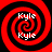Four identical red and black spiral patterns arranged in a , each containing the name "Kyle" in white pixelated text