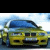 A yellow BMW car with blue roof under a cloudy sky, text "BMW BABY" above in pixelated white letters.