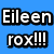 Blue background with white pixelated text reading 'Eileen rox!!!' and 'BA 003 for life!!', gray rectangle in bottom right corner.