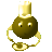 Pixelated icon of a brown spherical character with a white chef's hat, holding a golden ring with a circular pendant.