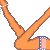 Pixelated cartoon woman in bikini posing with legs raised, surrounded by pink text phrases on white background.