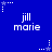 Blue background with white pixelated text 'jill marie' repeated in a pattern, surrounded by small star and dot animations