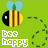 Animated contact sheet of a pixelated bee icon with repeated text "bee happy" on green background, showing 20 frames arranged in 5x4 grid.
