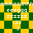Pixelated green and yellow checkered background with repeated white text and smiley face symbols in two distinct layouts.