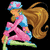 Four pixelated character views with pink and blue clothing, long brown hair, green wings, and a visible name text.