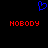 Blue pixelated heart symbol above two red 'NOBODY' texts on black background.