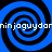 Four blue and black spiral patterns arranged in a with white text repeating 'ninjaguydamin' across the top and bottom