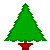 Static pixel art of a green Christmas tree with brown trunk and red base on gray background.