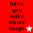 Red background with black pixelated text reading "hehe you make eloise laugh" and a white star that changes to pink in the second frame.