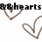 Pixelated image with brown heart outlines and black text reading 'hearts' on a white background.