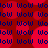 Red background with repeating blue text 'Wow' and red circular shapes, static image.