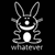 Pixelated grayscale bunny with long ears, wide smile, and white oval chest marking on black background.