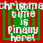 Red and green striped background with white text reading "christmas time is finally here!" in four quadrants.