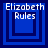 Blue square icon with layered borders and text 'Elizabeth Rules' in white pixelated font, showing four distinct frame variations.