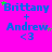 Bright pink background with blue text reading 'Brittany + Andrew <3' repeated in a , green and purple star shapes scattered throughout