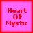 Four identical pixelated squares with pink backgrounds and red borders, each displaying red text reading "Heart Of Mystic" in a blocky font.