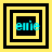 Four square display the word 'emile' in cyan pixelated text within nested yellow and black borders, each showing a different border configuration