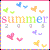 Pixelated icon with 'Summer' text, multiple heart shapes in pastel colors, and four gray numbers below the text on a white background.