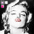 Black-and-white pixelated image of a woman with curled hair, closed eyes, and red lips in three showing color palette changes