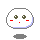 16 identical white rounded shapes with green eyes, red cheeks, and a red mouth, each casting a gray shadow on a gray background