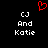 Red pixelated heart symbol above white text reading 'CJ And Katie' on black background, displayed in two identical side-by-side