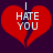 Red broken heart with white text "I HATE YOU" on dark purple background, two identical frames side-by-side.
