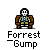 Pixel art character in brown chair with blue shirt, green pants, white face; four of identical icons on gray background with text 'Forrest_Gump' beneath each
