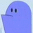 Pixelated blue ghost-like figure with two dark oval eyes and a small horizontal mouth on a light gradient background.