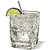 Pixelated image of a tall glass filled with ice and clear liquid, garnished with a lemon slice on the rim and a thin straw.