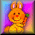 Animated pixel art of a yellow rabbit with pink ears holding a green carrot, set against a purple and blue gradient background.