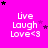 A static image with a bright pink background displaying repeated 'Live Laugh Love<3' text in white pixelated font, surrounded by scattered black and purple stars.