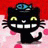 Black cat with yellow eyes and white teeth grins against red and pink background, blue fish on head, white text 'AnimeIM' and 'com' on black