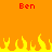 Pixelated orange background with red text "Ben" at top left and right, yellow-orange flames along bottom edge.