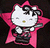 Static pixelated cartoon icon of a white cat-like character with black eyes and nose, wearing a large pink bow on its head and a matching pink cape or collar against a dark background.