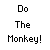 Pixelated character in yellow outfit with white face performing sequential arm movements against gray background, text "Do The Monkey!" visible.