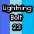 Pixelated text reads "Lightning Bolt 23" in white letters on black rectangular backgrounds against a blue gradient background.