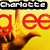 Yellow background with red 'glee' text, a hand making a peace sign, and changing black-and-white text overlays.