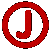 A 5x5 contact sheet of animated frames showing a red circular icon with the letter 'J' and alternating text overlays, displayed on a gray background.