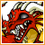 Pixelated red dragon icon with yellow accents, horns, and sharp teeth against a white background.