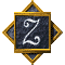 Four identical square icons with golden borders and dark blue backgrounds, each displaying a white stylized Z symbol in the center.
