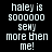 Pixelated text reads 'haley is soooooo sey more then me!' on a black background with red gradient effects.