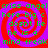 Red spiral pattern on purple background with green text reading 'criss angel here big c dosnt lie he is a mind freak' repeated in four quadrants.