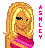 Pixelated cartoon-style icon of a blonde woman with green eyes wearing a pink dress, vertical text "ASHLEY" in bright pink on the right side.