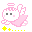 Pixelated angel icon with pink and white color scheme, two distinct poses showing wing and arm positions against gray background.