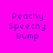 Pixelated text 'Peachy Speechy Bump' appears in four distinct arrangements across a bright pink background with white rectangular overlays.
